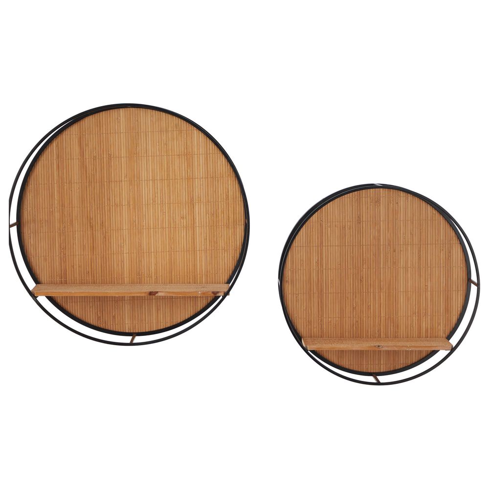 Maple and Jade Round Bamboo Wall Shelf in Natural Brown and Ebony Black