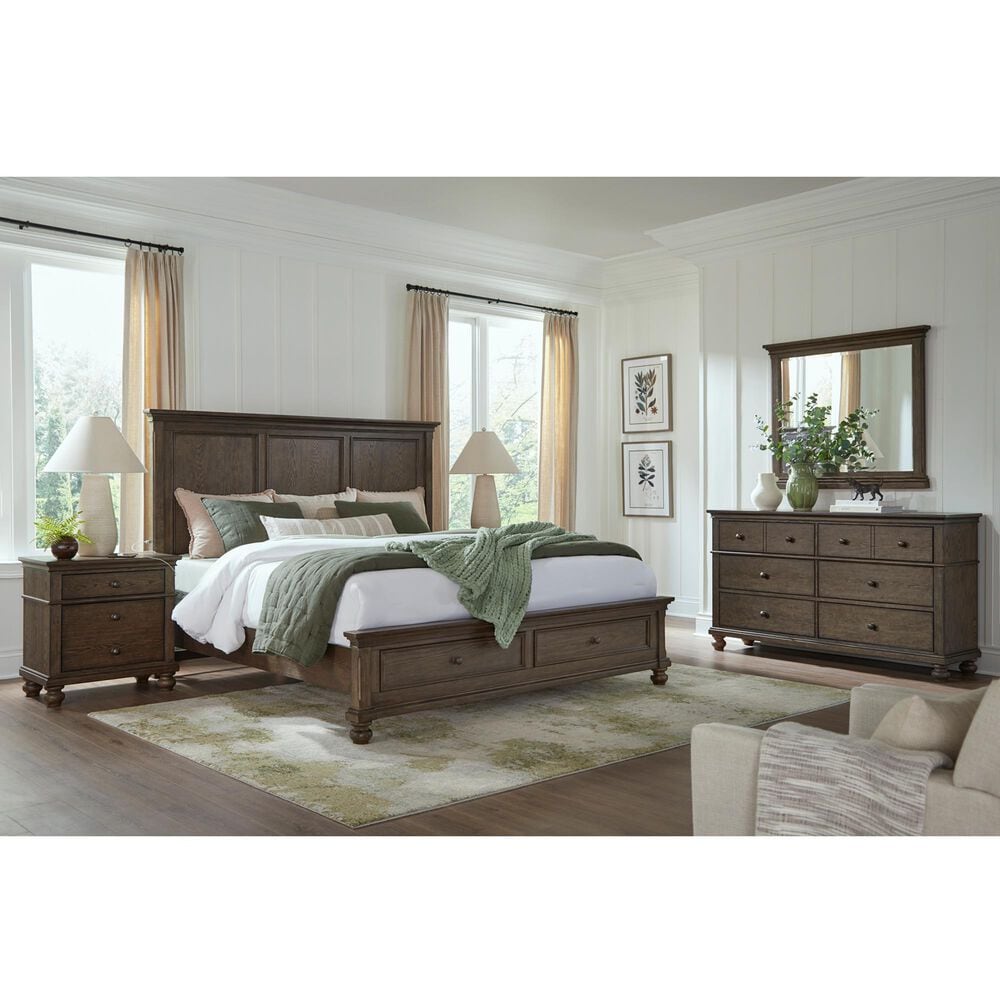 Riva Ridge Oxford 4 Piece California King Panel Storage Bedroom Set in Cocoa with AC Outlets and USB Ports, , large