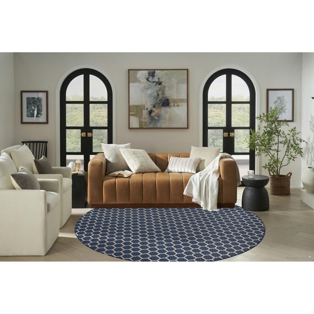 Nourison Twist Reversible 8&#39; Round Navy Indoor/Outdoor Area Rug, , large