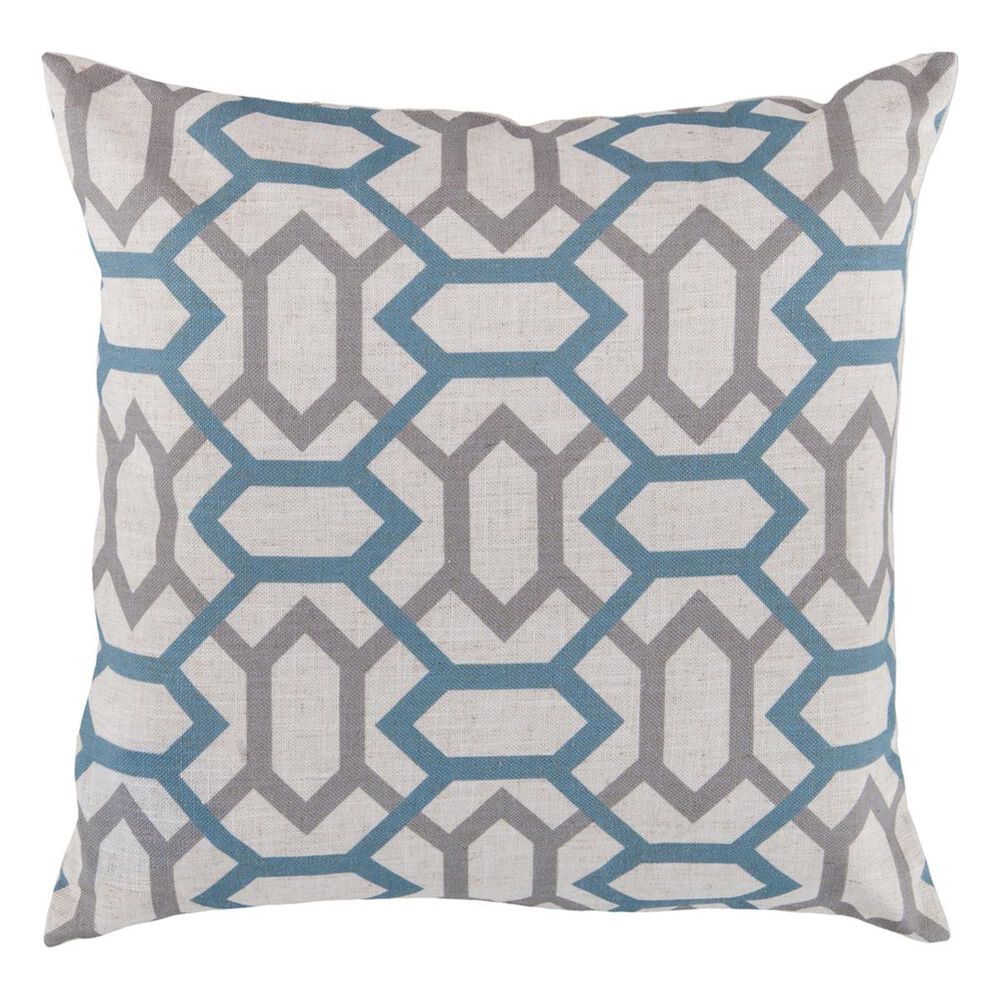 Surya Zoe 18" x 18" Down Fill Pillow in Ivory, Teal and Light Gray, , large