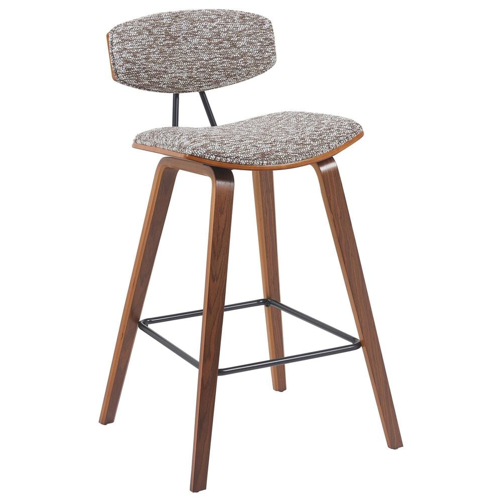 Armen Living Fox Counter Height Stool with Speckled Brown Upholstery in Walnut, , large