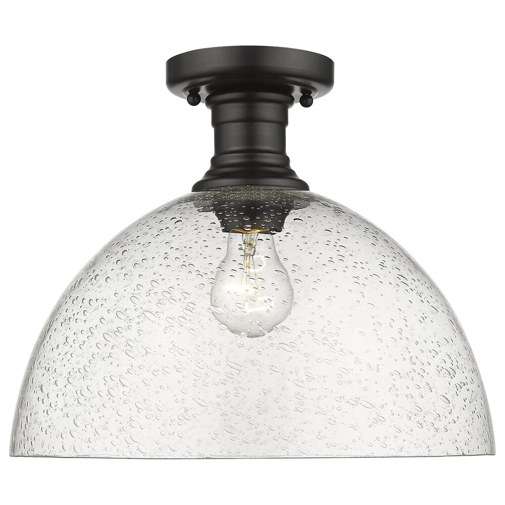 Golden Lighting Hines 14&quot; Semi-Flush with Seeded Glass in Matte Black, , large
