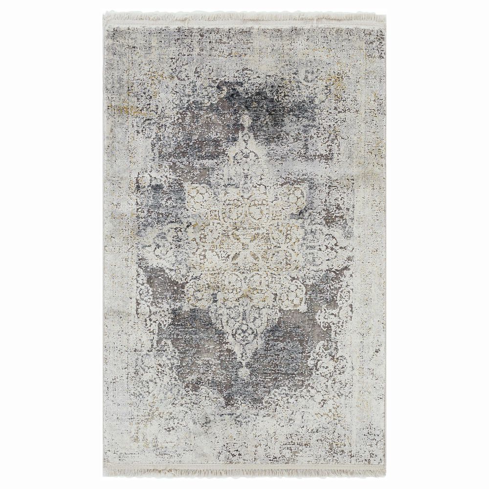 Surya Solar 2" x 3" Black, Charcoal, Saffron, White and Light Gray Area Rug, , large