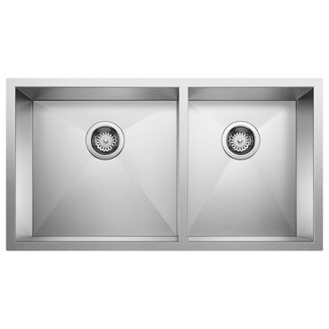 Blanco Quatrus 33" R0 1-3/4 Double Bowl Kitchen Sink in Refined Brushed, , large