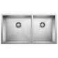 Blanco Quatrus 33" R0 1-3/4 Double Bowl Kitchen Sink in Refined Brushed, , large