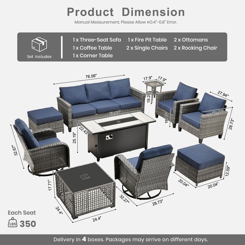 HOMLUX 10-Piece Patio Conversation Set in Denim Blue, , large