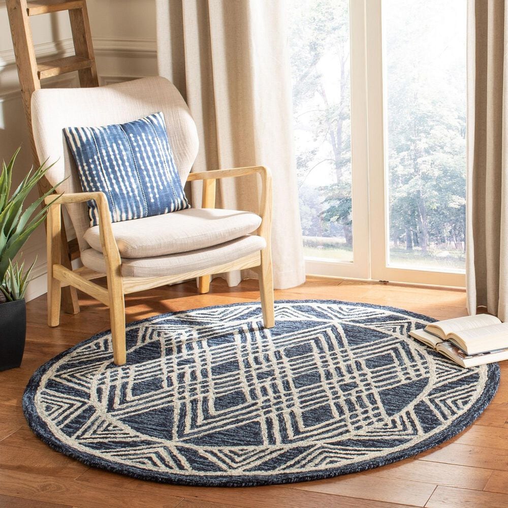 Safavieh Micro-Loop MLP155N 5&#39; Round Navy and Ivory Area Rug, , large