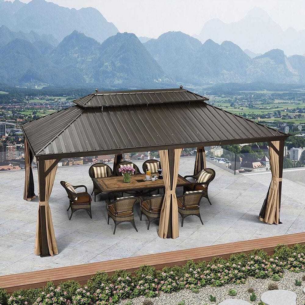 HOMLUX 12' x 20' Outdoor Hardtop Gazebo in Brown, , large
