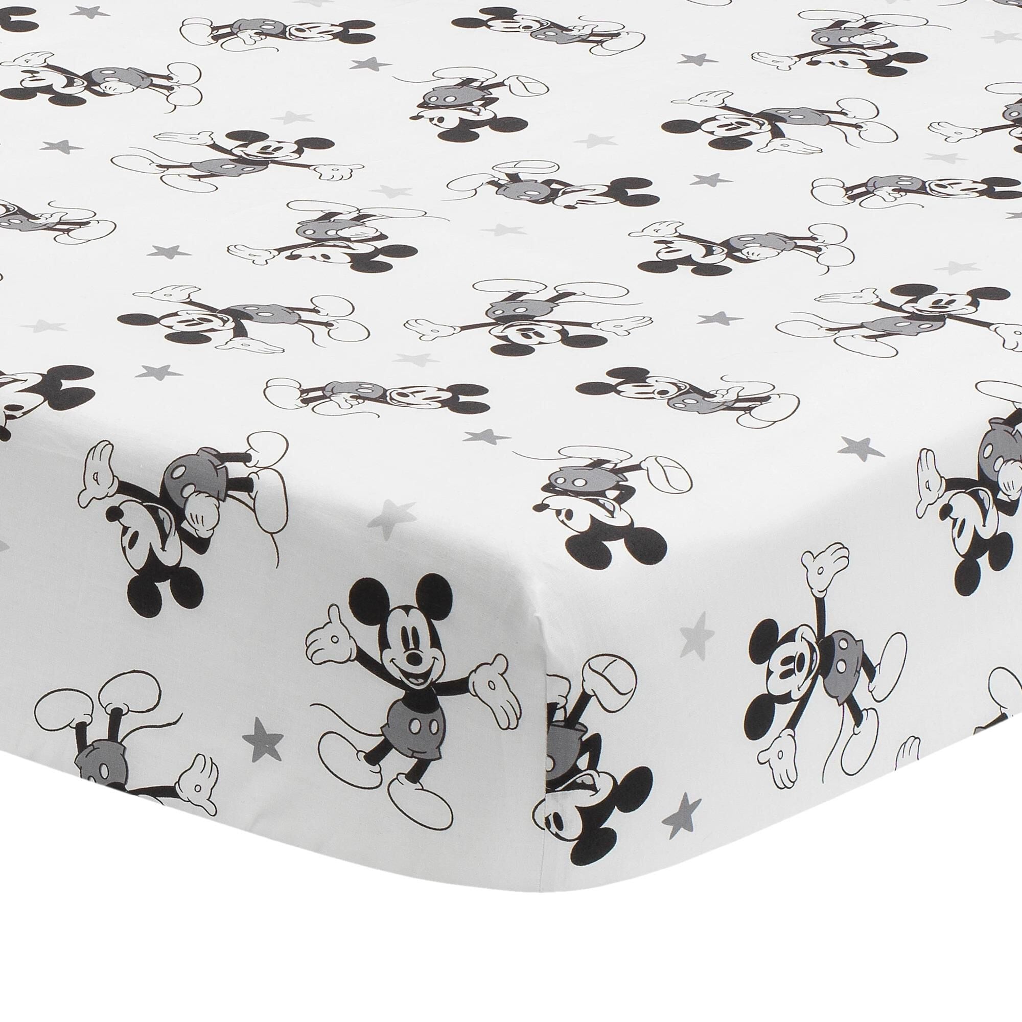 Lambs and Ivy Mickey Mouse Fitted Crib Sheet in White Black and