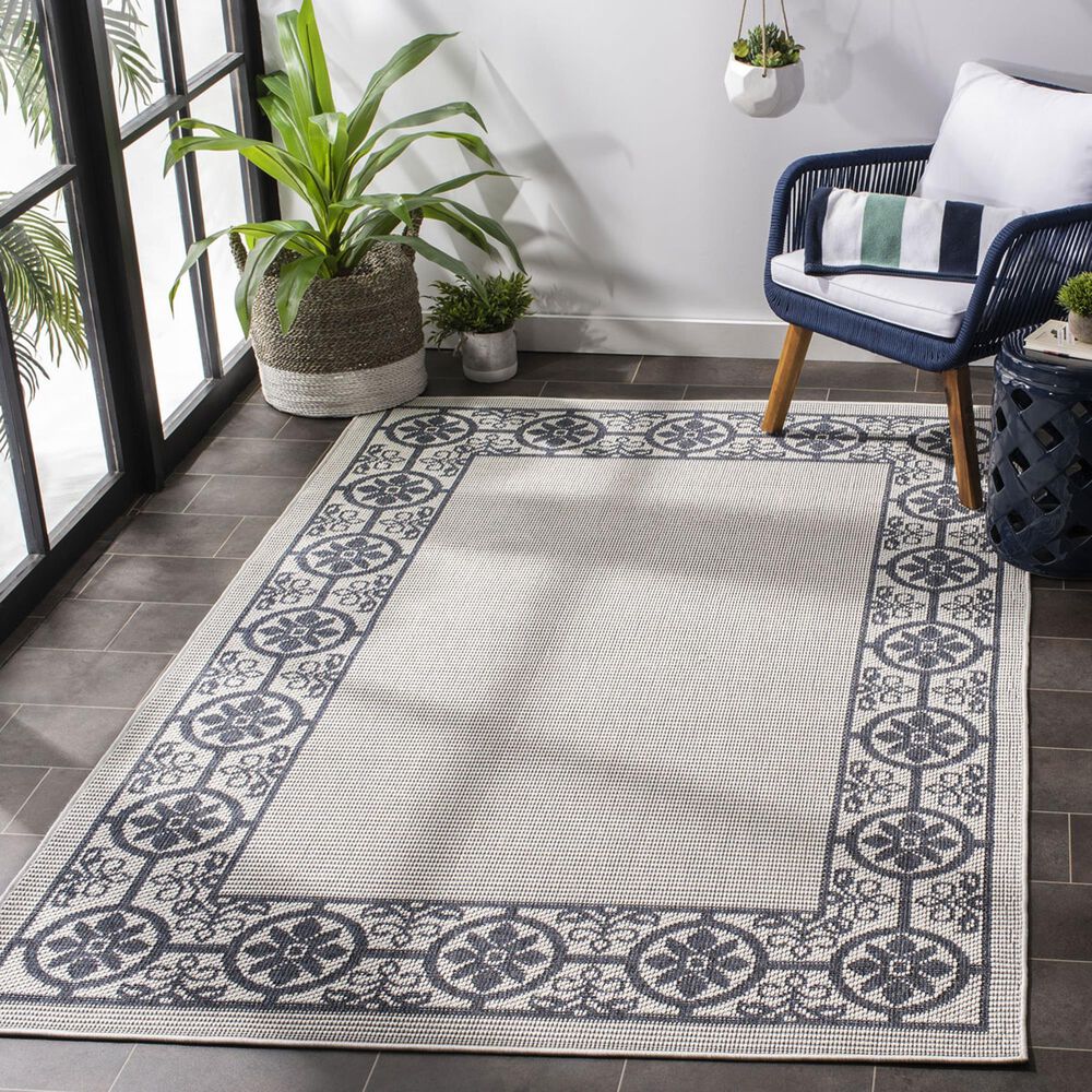 Safavieh Bermuda Floral 5&#39;3&quot; x 7&#39;6&quot; Ivory and Charcoal Indoor/Outdoor Area Performance Rug, , large