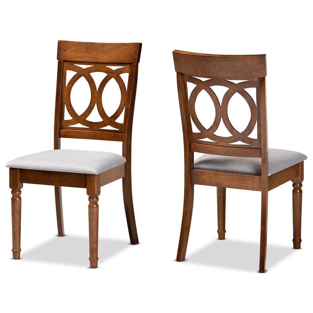 Baxton Studio Lucie Side Chair with Grey Cushion in Walnut Brown (Set of 2), , large