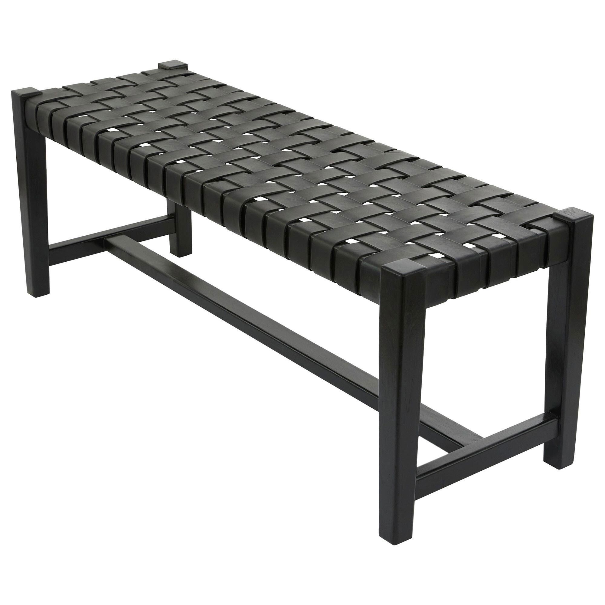 Black leather woven bench discount