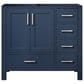 Lexora Home Jacques 36" Left Offset Single Bathroom Vanity in Navy Blue with 2 cm White Cultured Marble Top and Rectangular Sink, , large