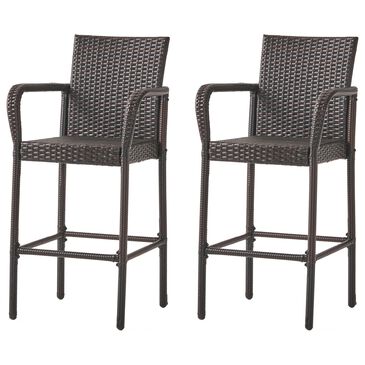 Hearth and Haven Littleton Outdoor Bar Stool in Brown (Set of 2), , large