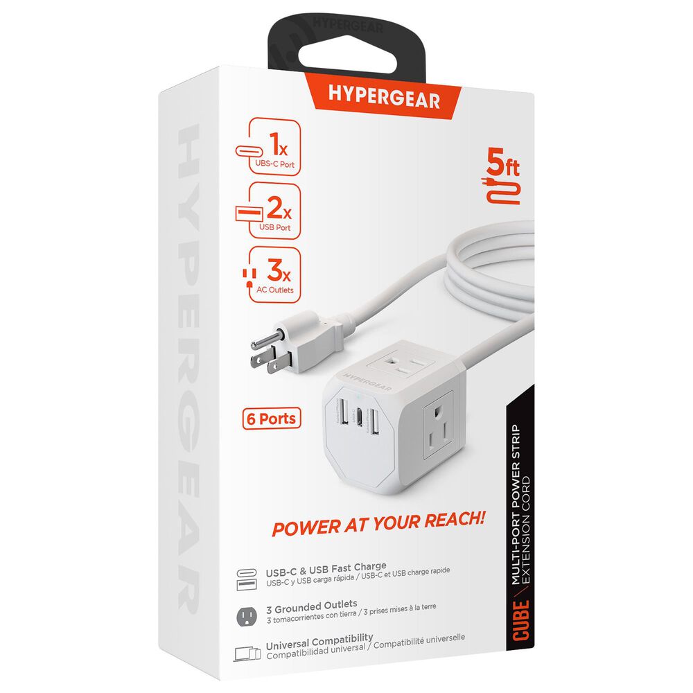 Hypercel Cube Multi-Port Power Strip with Extension Cord in White, , large
