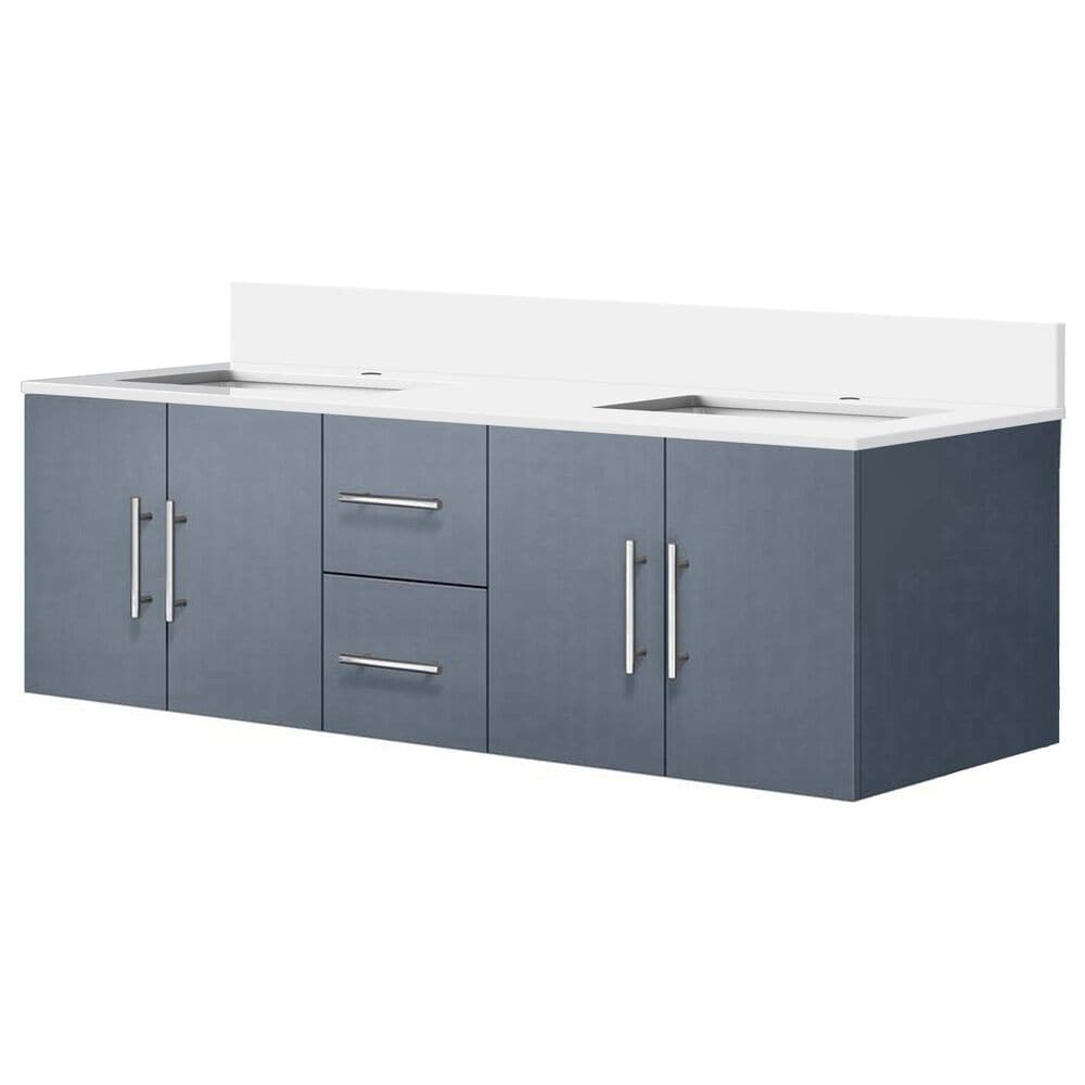 Lexora Home Geneva 60" Double Bathroom Vanity in Dark Grey with 2 cm White Quartz Top and Rectangular Sinks, , large