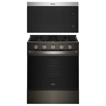 Whirlpool 2-Piece Kitchen Package with Black Stainless 5 Cu. Ft. Smart Gas Range and Fingerprint Resistant Stainless Steel 1.1 Cu. Ft. Flush Mount Microwave, , large