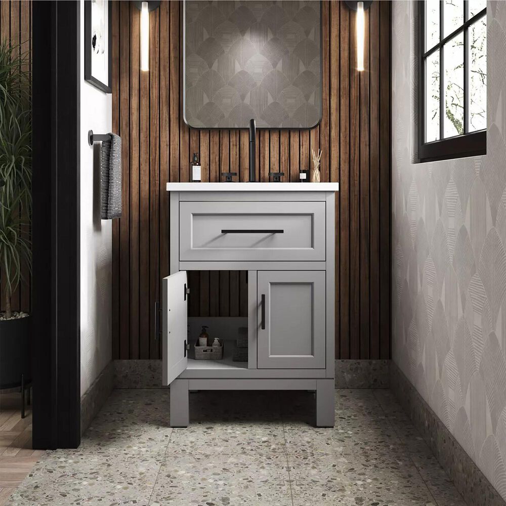 Kohler Quo 24&quot; Single Bathroom Vanity in White with 3 cm Pure White Quartz Top and Oval Sink, , large