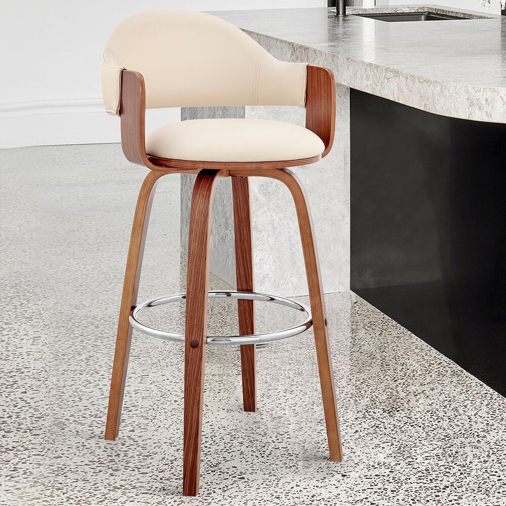 Blue River Daxton 30&quot; Swivel Barstool in Cream and Walnut, , large