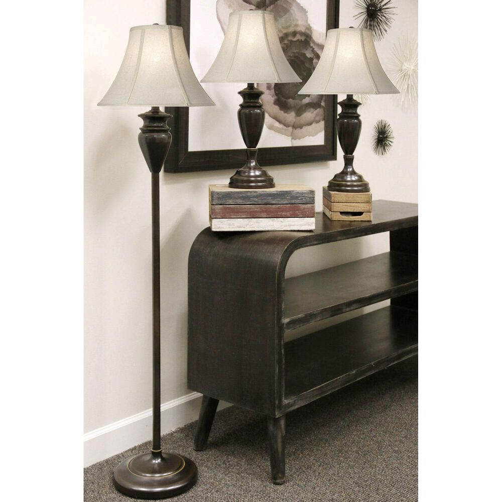 Flair Industries Floor and Table Lamp Set in Smooth Bronze &#40;Set of 3&#41;, , large