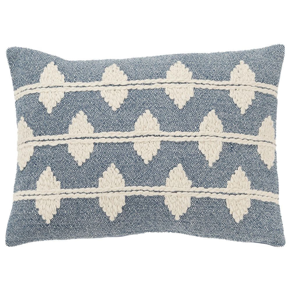 Rizzy Home 14" x 20" Diamond and Striped Down Filled Lumbar Pillow in Blue, , large