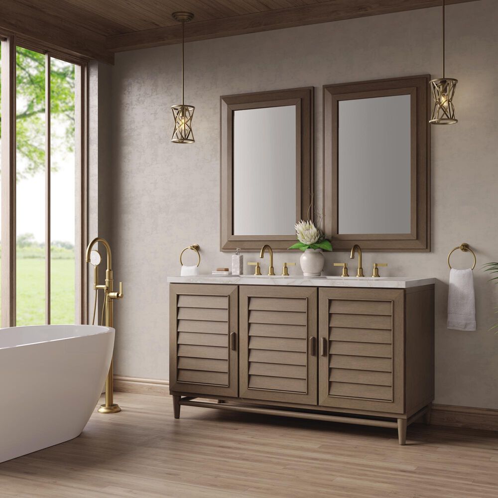 James Martin Vanities Portland 60&quot; Double Bathroom Vanity in Whitewashed Walnut with 3 cm Victorian Silver Quartz Top and Rectangular Sinks, , large