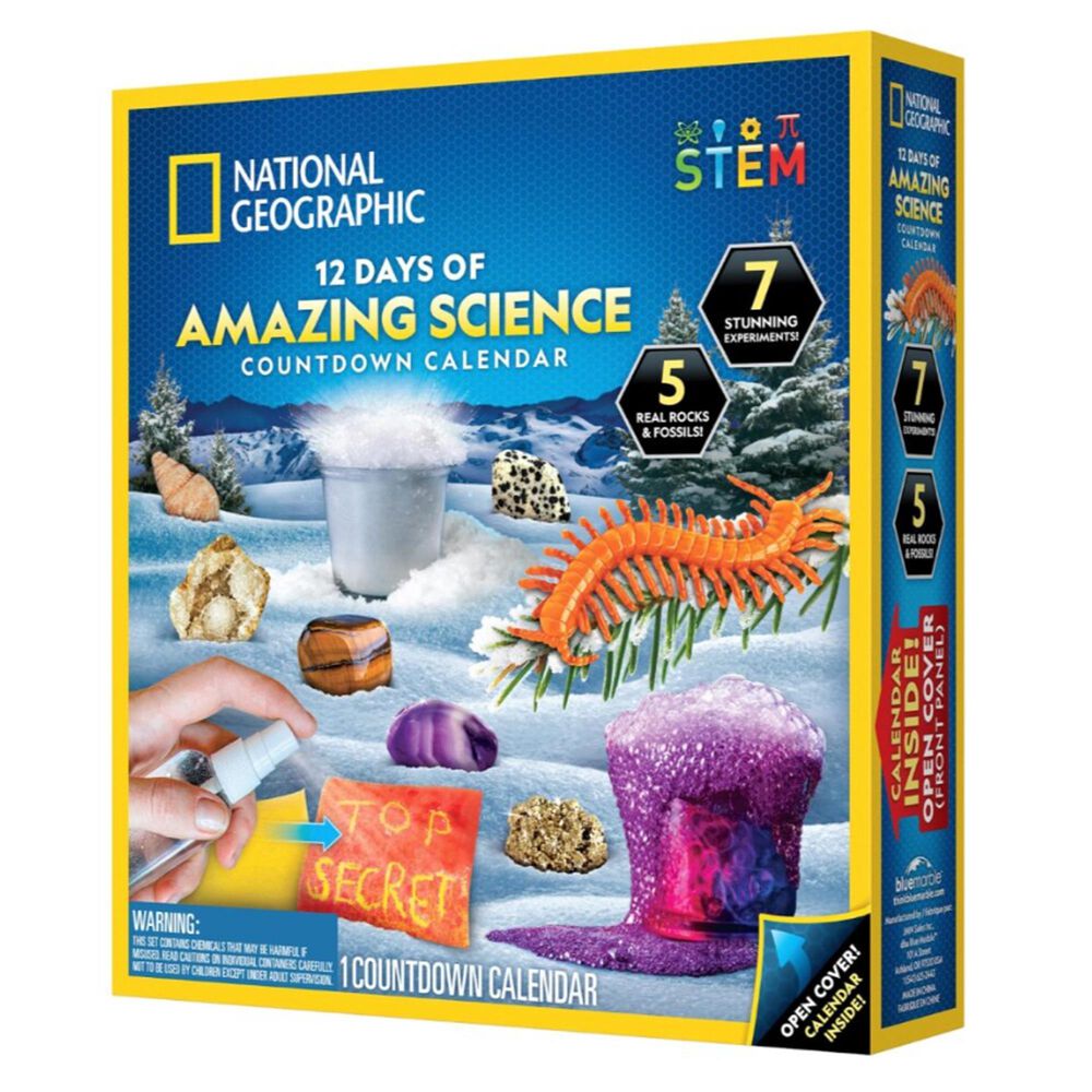 National Geographic 12 Days of Christmas Countdown Calendar with 7 Science Experiments, 5 Rocks and Fossils in Multicolor, , large