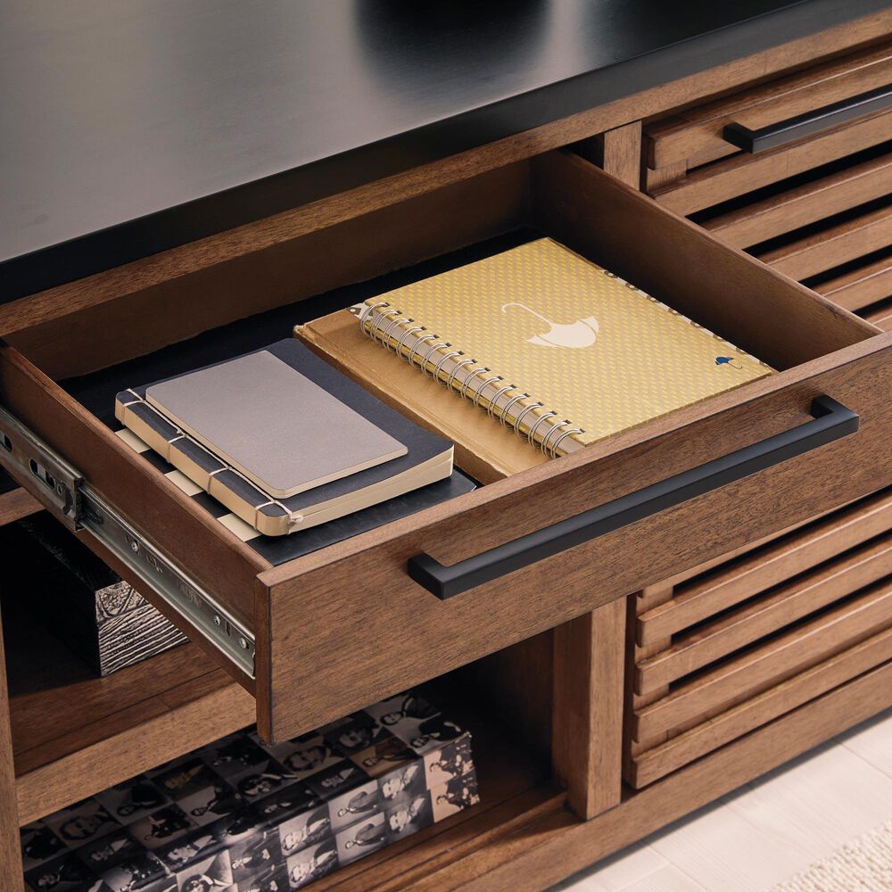 Ashley Kallari 67&quot; Credenza Desk with Return in Warm Brown and Matte Black, , large