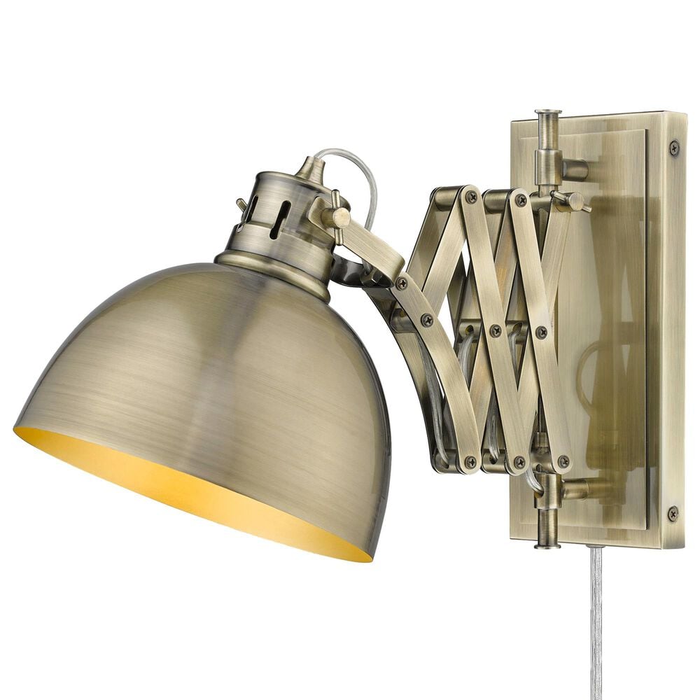 Golden Lighting Hawthorn 1-Light Articulating Wall Sconce in Aged Brass, , large