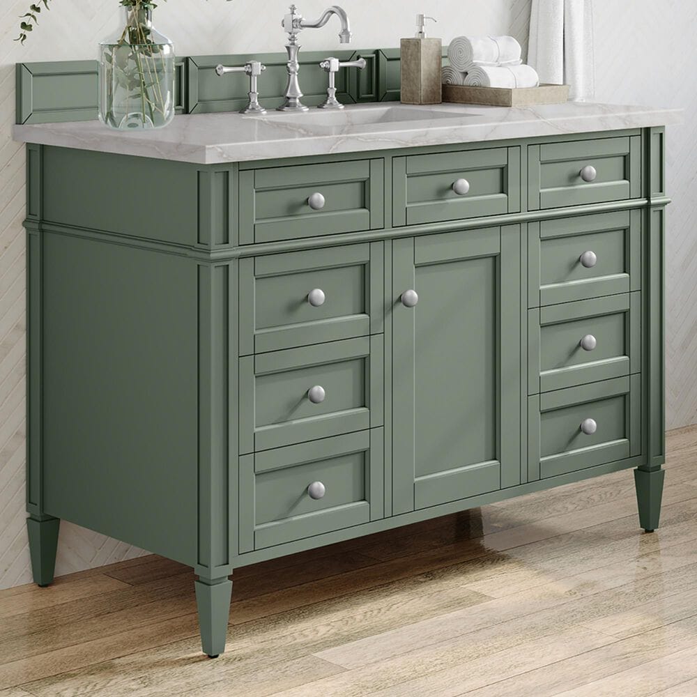 James Martin Vanities Brittany 48" Single Bathroom Vanity in Smokey Celadon with 3 cm Eternal Jasmine Pearl Silestone Top, Rectangular Sink and FreePower Wireless Charger, , large