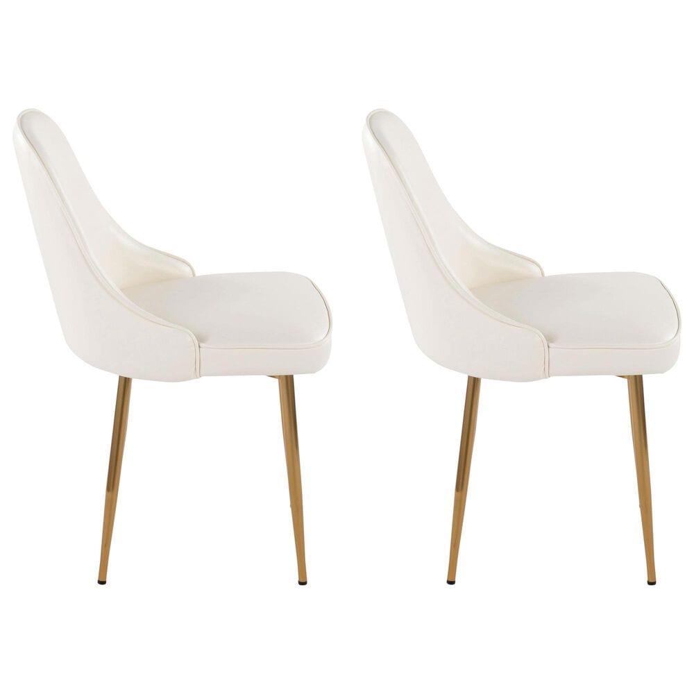 LumiSource Marcel Side Chair with White Faux Leather Cushion in Gold (Set of 2), , large