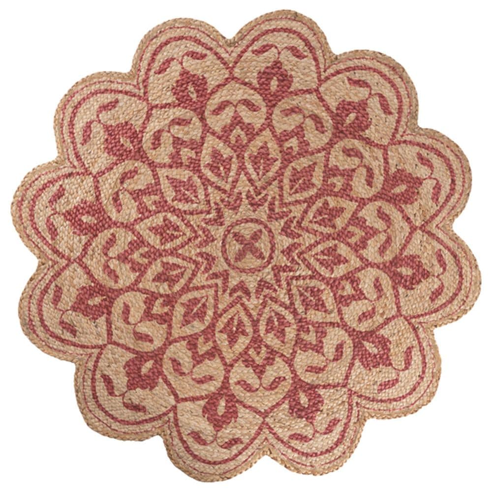 L&R Resources Synergy 54129RED 6" Round Tan and Raspberry Red Area Rug, , large