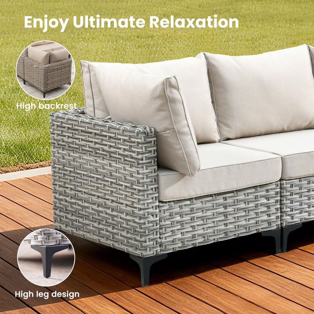 HOMLUX 8-Piece Outdoor Modular Sofa Conversation Set in Beige, , large