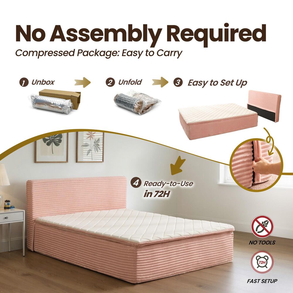 HOMLUX Plush Queen Mattress with Pink Headboard, , large