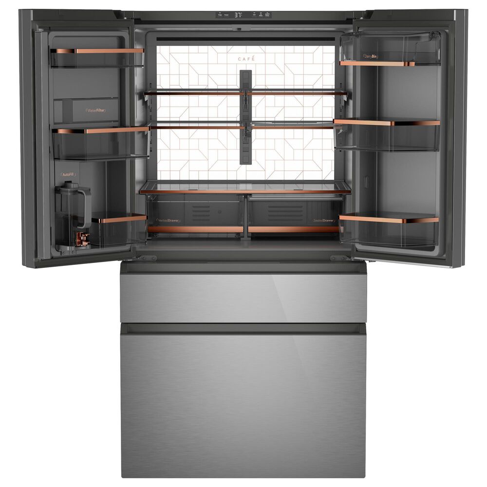 Cafe 28.7 Cu. Ft. Smart 4-Door Refrigerator with Dual Dispense AutoFill Pitcher in Platinum Glass, , large