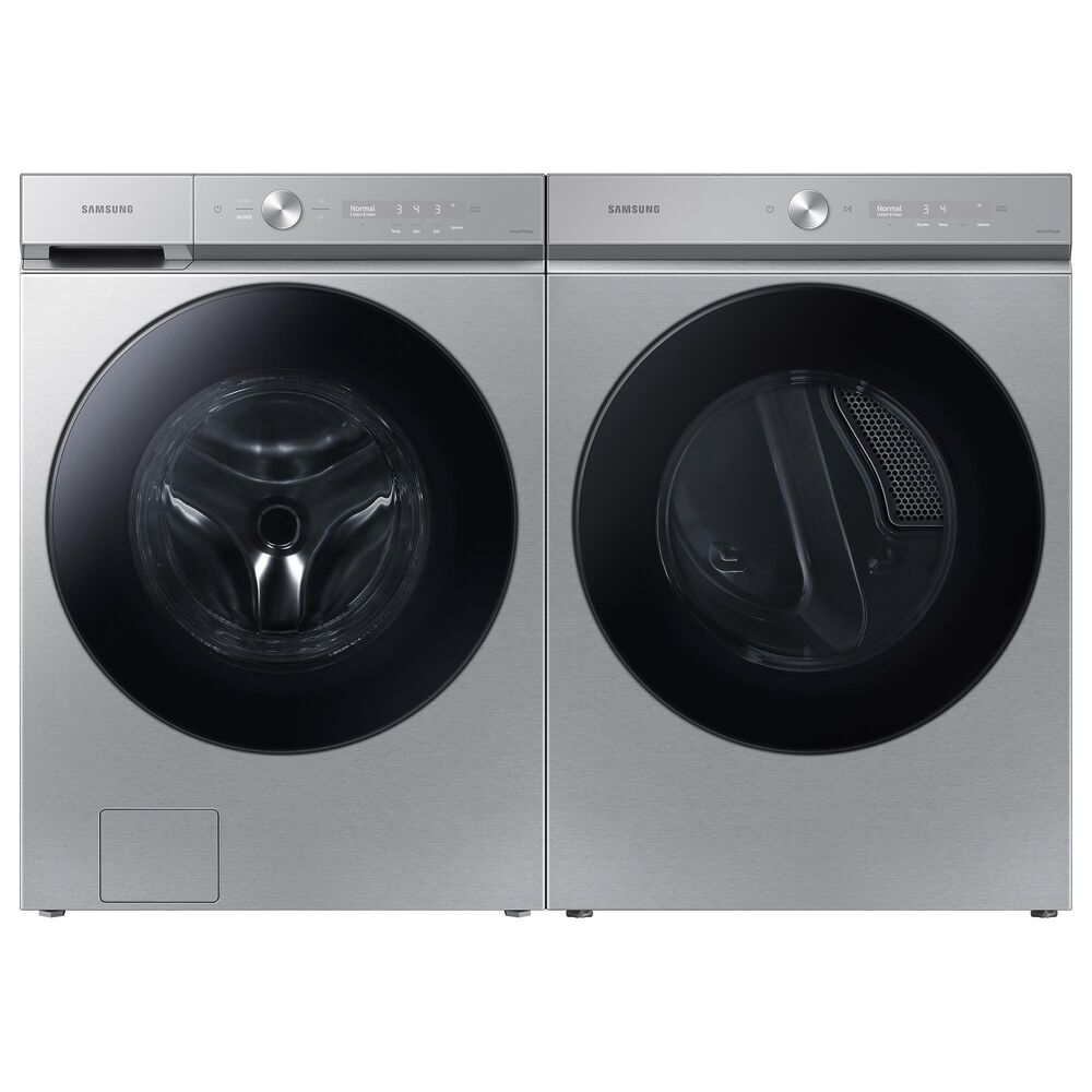 SAMSUNG Bespoke 5.3 Cu. Ft. Front Load Washer and 7.6 Cu. Ft. Gas Dryer Laundry Pair in Silver Steel, , large