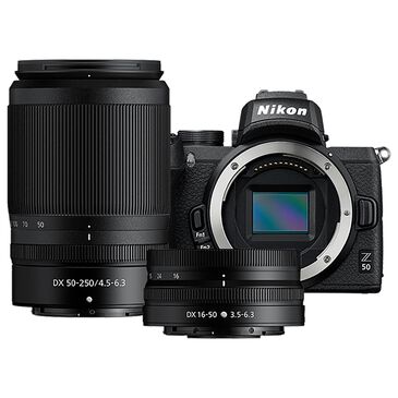 Nikon Z50 Mirrorless Camera with Nikkor Z DX 16-50mm f/3.5-6.3 VR and 50-250mm f/4.5-6.3 VR Lens in Black, , large
