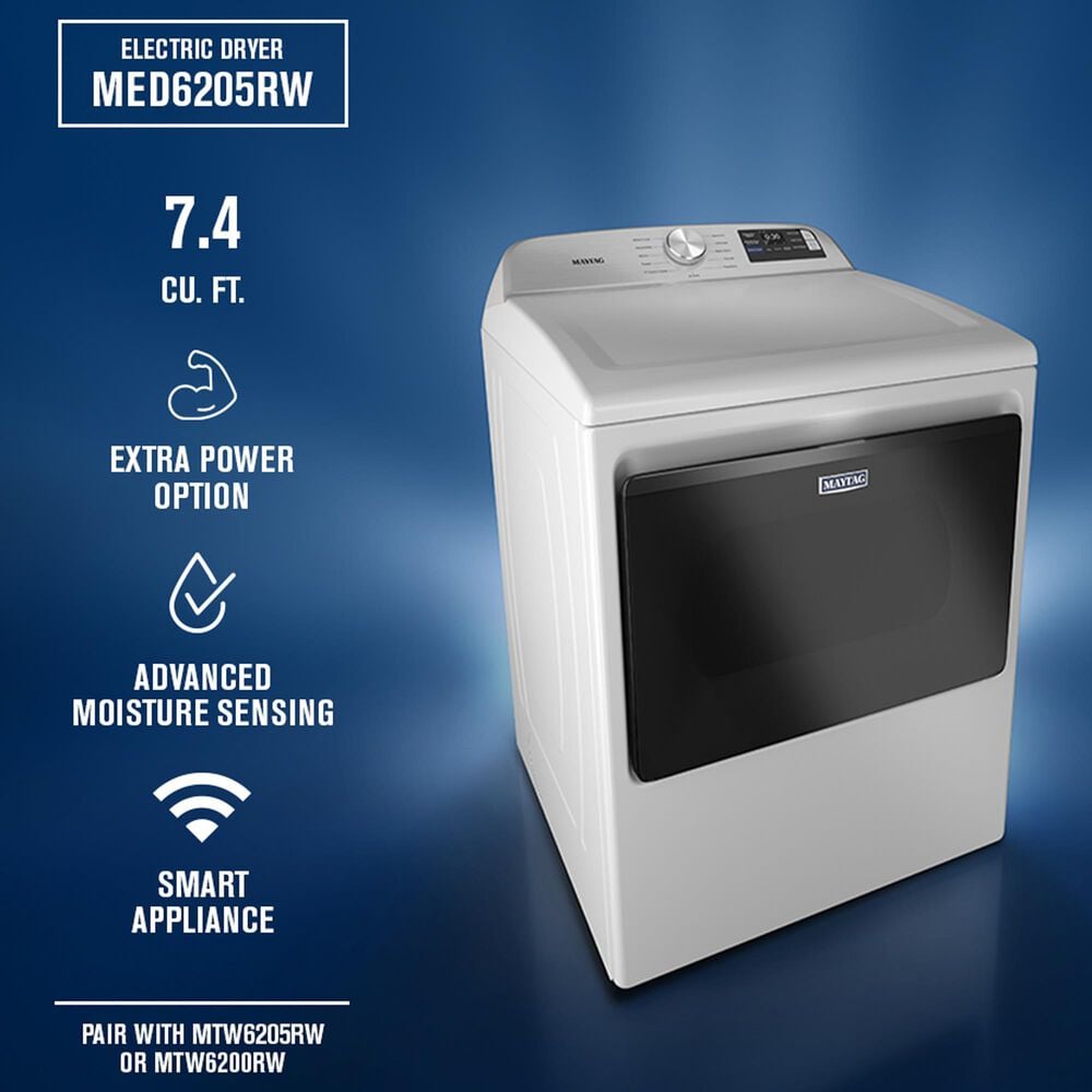 Maytag 5.2 Cu. Ft. Smart Top Load Washer and 7.4 Cu. Ft. Smart Electric Top Load Dryer Laundry Pair in White, , large
