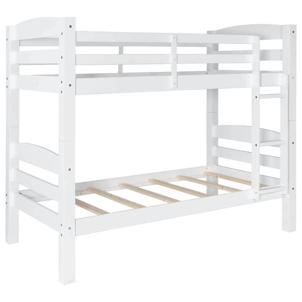 Linon Home Decor Levi Twin Over Twin Bunk Bed in White, , large