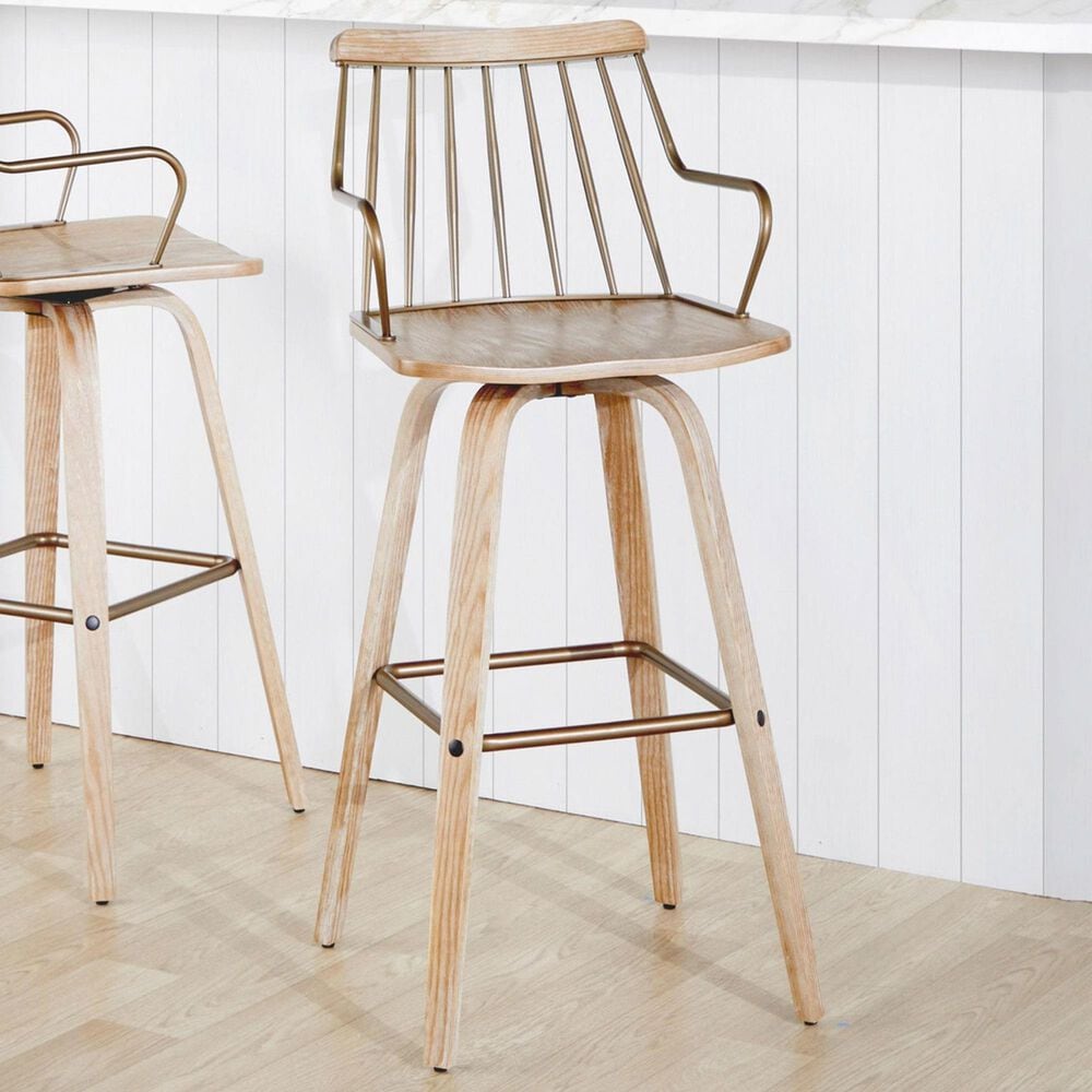 Lumisource Preston Swivel Barstool in Whitewashed and Antique Copper, , large