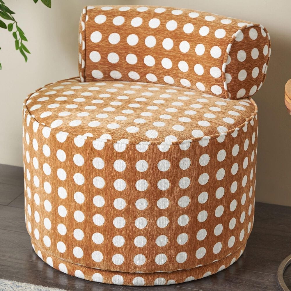 Maple and Jade Round Swivel Chair in Brown and White, , large