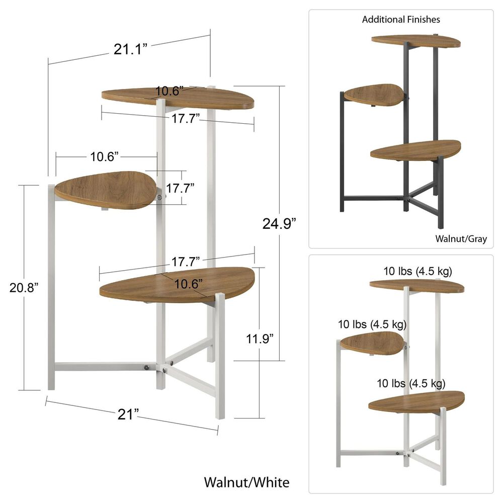 DHP Tallulah Plant Stand with White Stand in Danish Walnut, , large