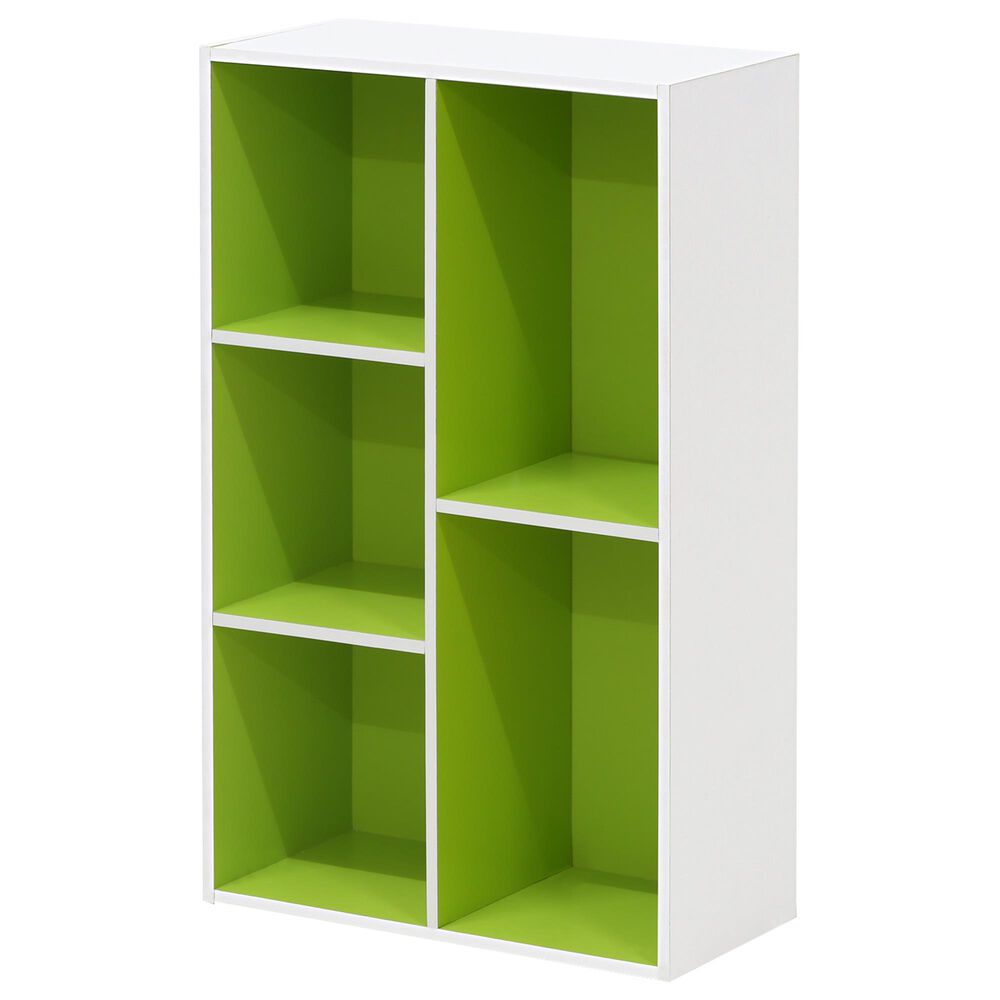 HOMLUX 5-Cube Reversible Storage Bookshelf in White and Green, , large
