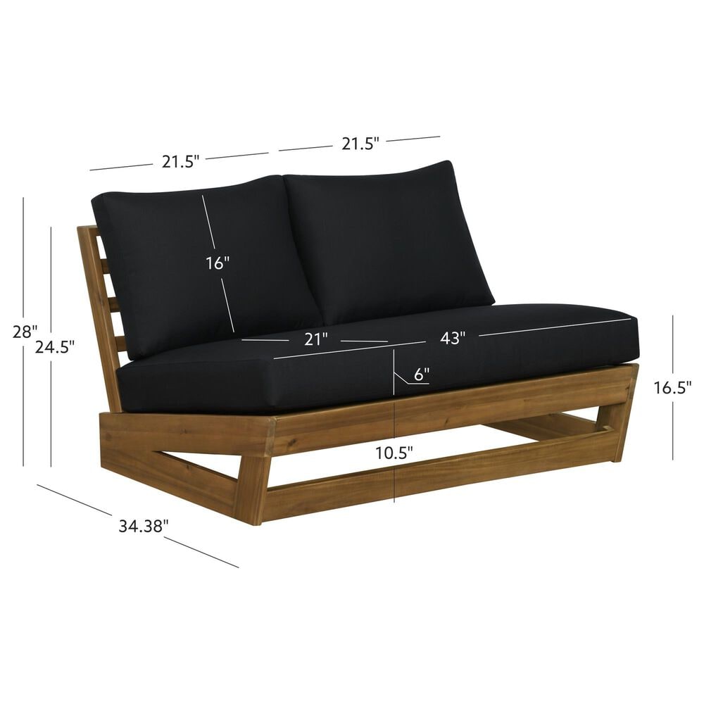 Linon Home Decor Silbury Outdoor Bench with Black Cushion in Warm Teak, , large