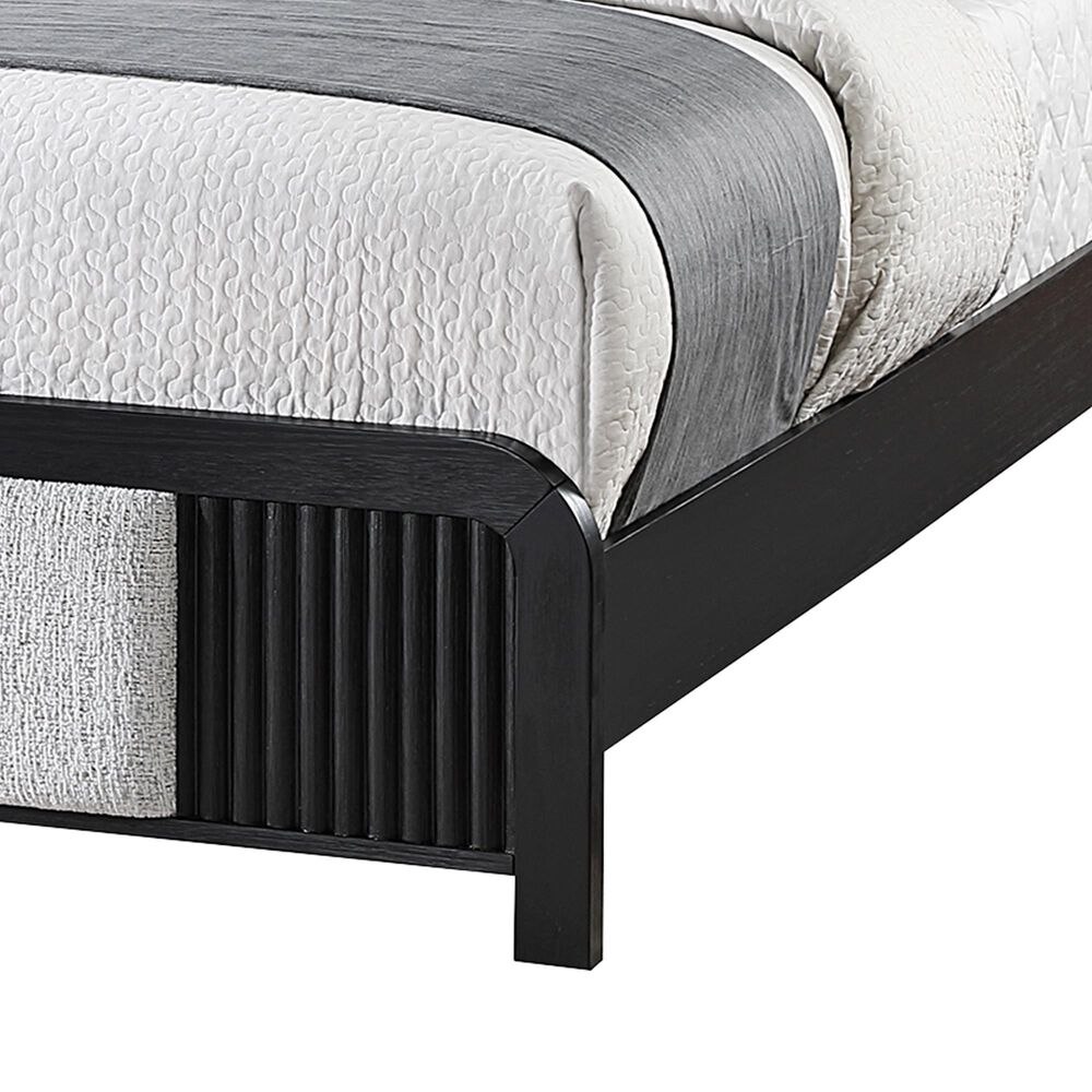 Modern Market Beckett King Platform Bed with LED Lights in Black Finish and White Fluted Upholstery, , large