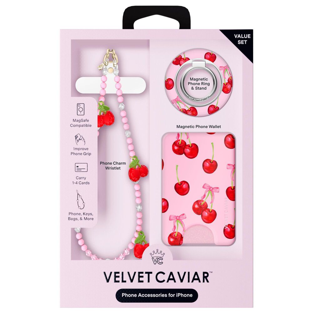 Velvet Caviar Gift Set with MagSafe Wallet, Grip Ring, Phone Charm in Sweet Cherry, , large