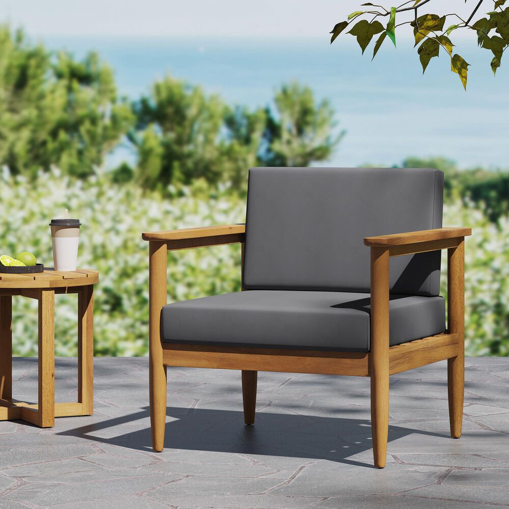 Hearth and Haven Gavin Outdoor Armchair with Cushions in Dark Gray, , large
