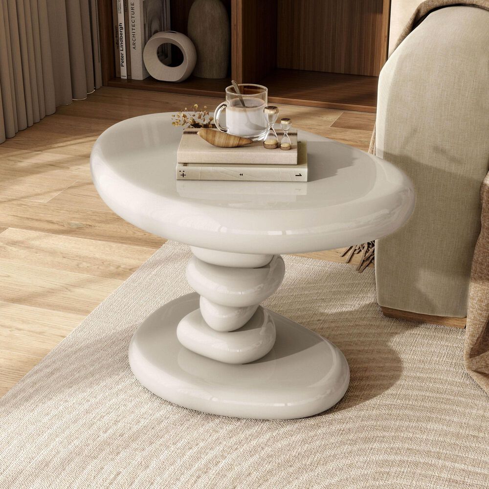 Furniture of America Rene Glossy End Table in Cream, , large