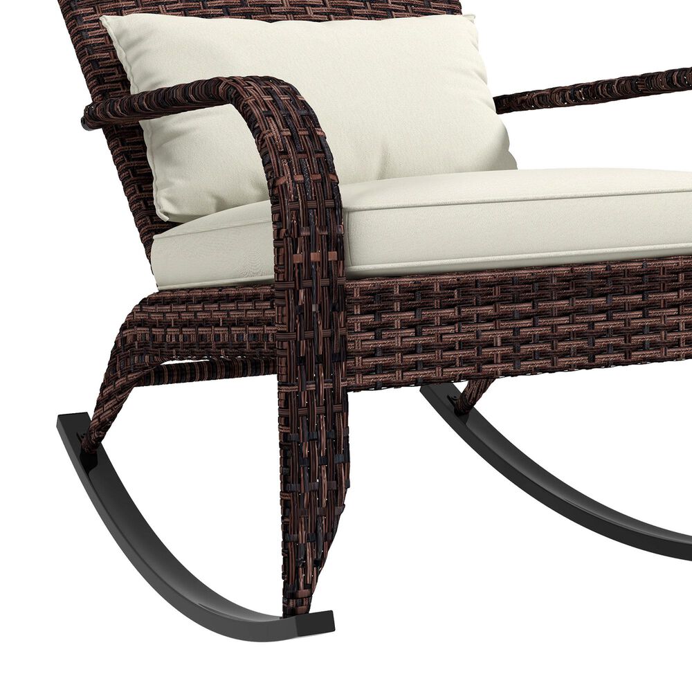 Hearth and Haven Outdoor Adirondack Rocking Chair with Dark Brown Frame in Cream White, , large