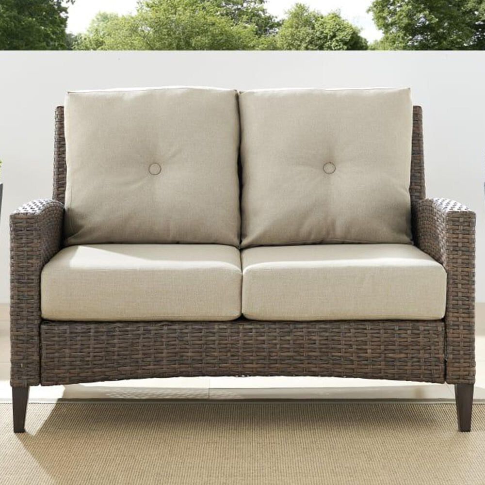 Crosley Furniture Rockport Patio Loveseat in Oatmeal/Light Brown, , large